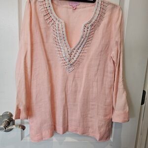 Lilly Pulitzer Amelia Island Linen Tunic In Pascha Pink SMALL